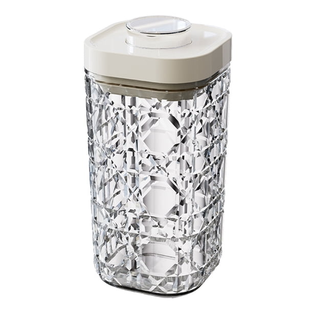 Tarro hermético vintage de plástico transparente con tapa abatible, apilable, con apertura de un botón, organizador de cocina para cereales, harina de arroz, pasta y aperitivos.