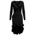 thumbnail image 4 of DHFJKG Casual Long Sleeve Boho Dresses For Women Ruffle Irregular Hem Slim Fit Deep V Neck Flowy High-Low Dress Cozy Dresses, 4 of 5