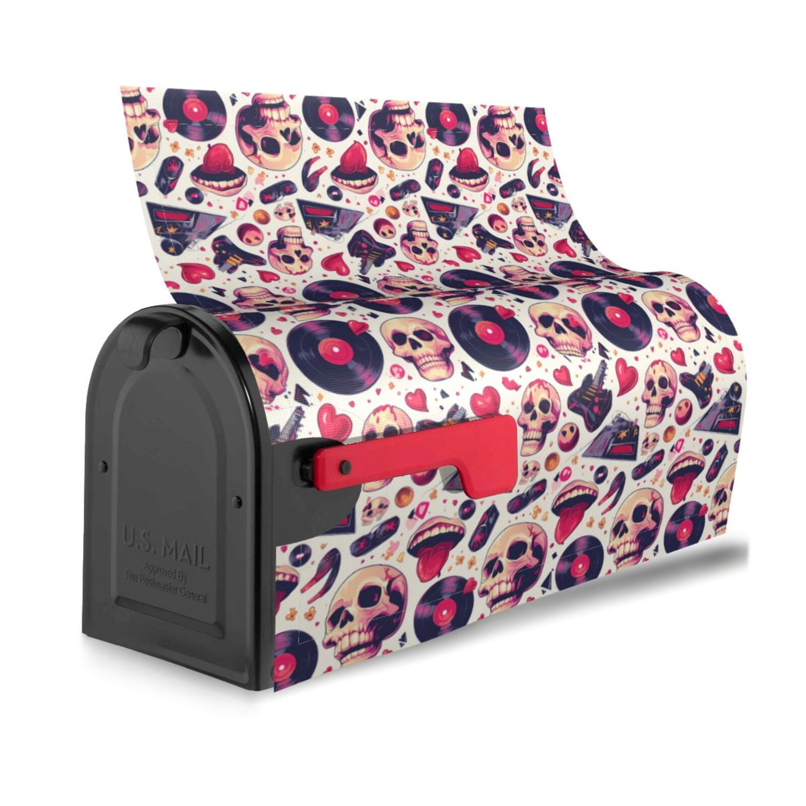 Logiee Skull lips record Guitar Print Post Letter Box Wrap Decor, Mailbox Cover Suitable for Standard Mailbox and Large Size Mailbox,Outdoor Yard Decoration-25.5x21 in