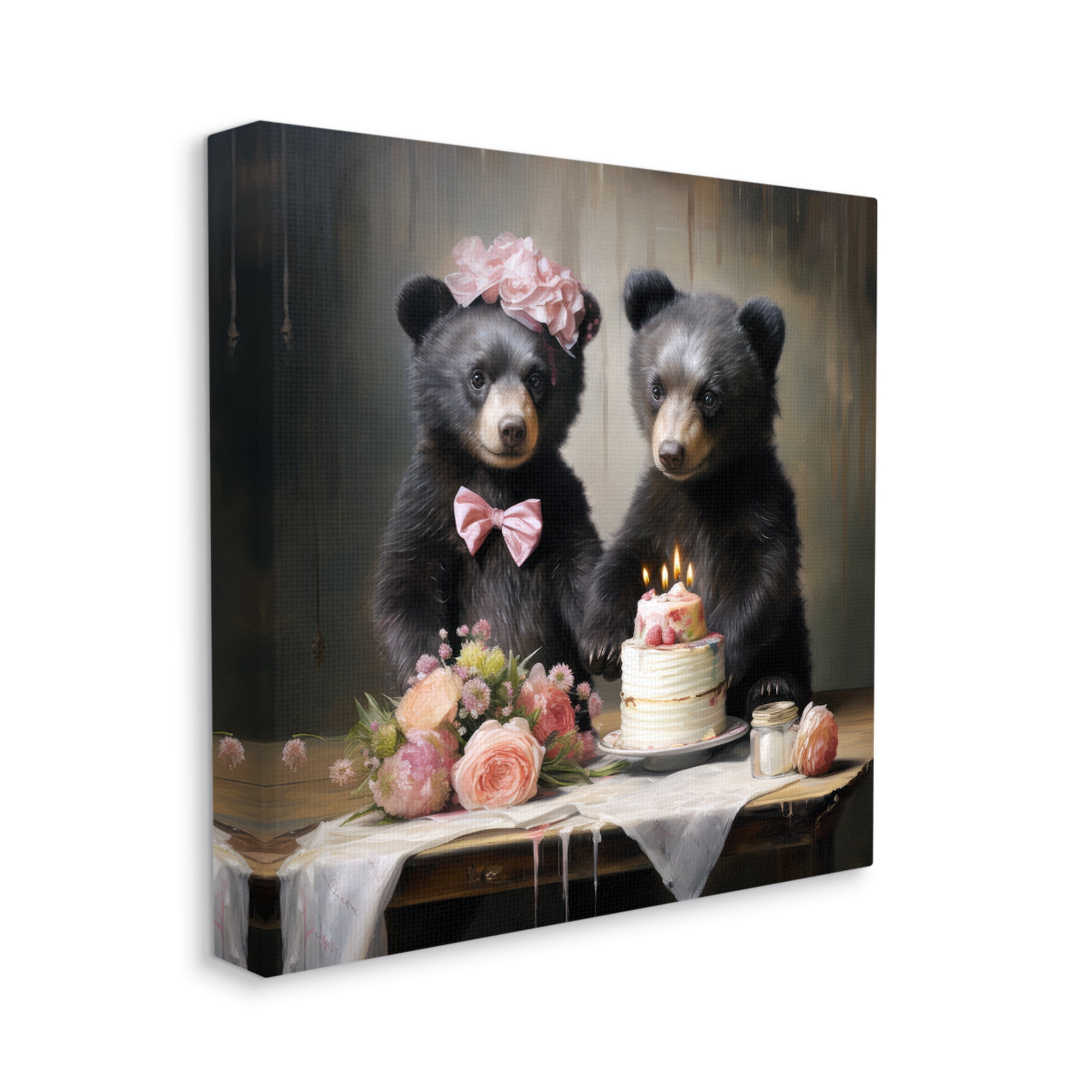 Stupell Industries Birthday Cake Bears Animals & Insects Painting Gallery Wrapped Canvas Art Print Wall Art, 17 x 17