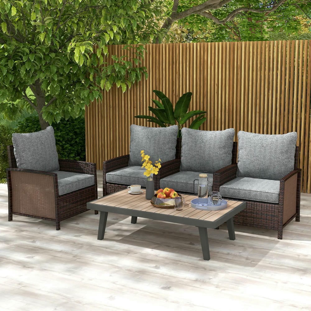 GVN Outdoor/Indoor Chair Pads, Seat Cushions,8 Patio Chair Cushions with Seat & Backrest, Fade Resistant Seat Replacement Cushion Set, Gray