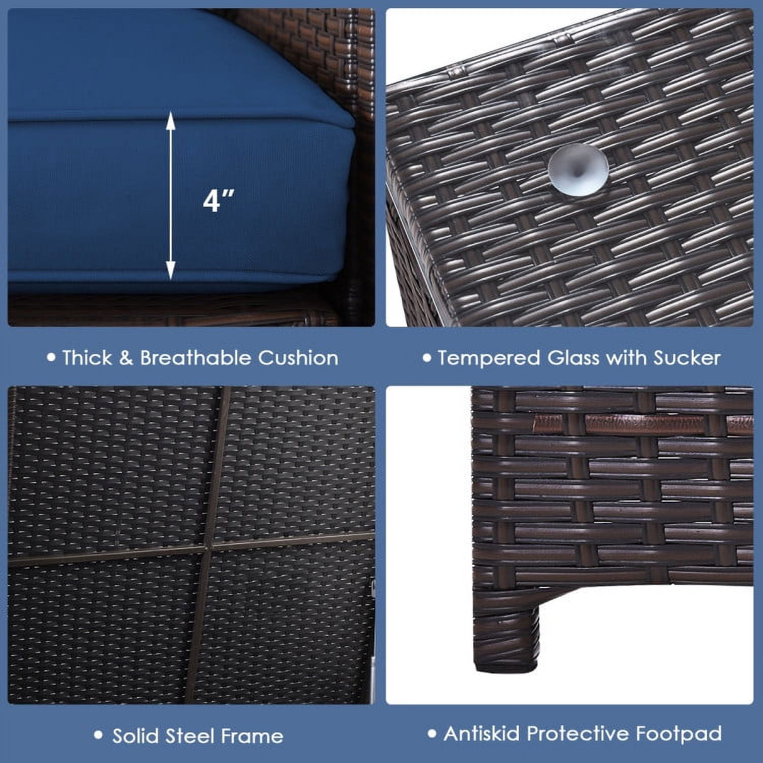 Aimee Lii 6 Pieces Outdoor Wicker Furniture Set with 32" Propane Fire Pit Table, Patio Conversation Sets, Navy Aimee Lii 6 Pieces Outdoor Wicker Furniture Set with 32" Propane Fire Pit Table, Patio Conversation Sets, Navy