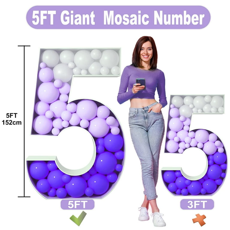 5FT Mosaic Number for Balloons, Giant Mosaic Balloon Frame for Party Decor,  Marquee Light up Number, Large Cardboard Number Letters for Birthday Party  decoration, Balloon Art Kits Number Balloon 2 