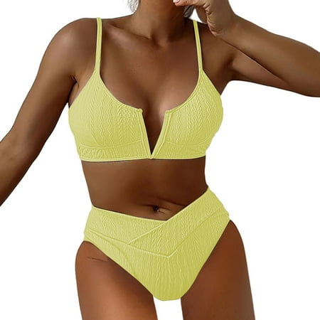 XUELUO Womens Bikinis Solid Color Spaghetti Strap Sexy Bra And High Waist Panty Set Two Pieces Swimwears Activewear