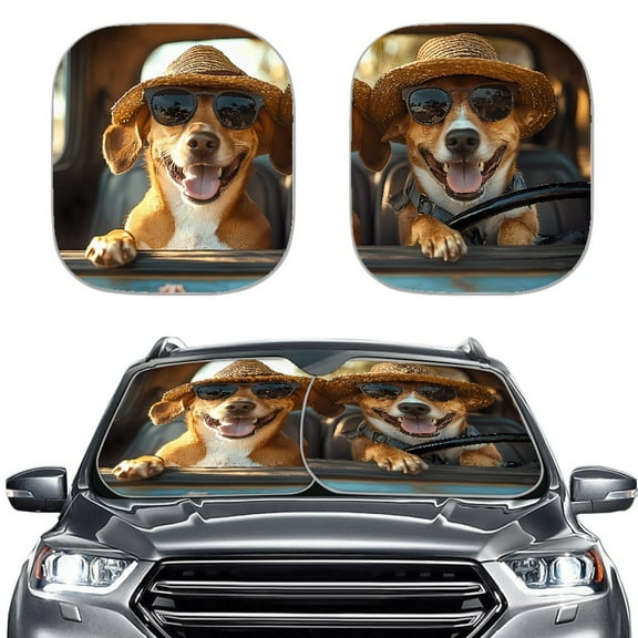 Jeiento Cute Puppy Sunshade Visor 2 Pack Automotive Windshield Sunshades Foldable 2-Piece Car Sunshades Easy Installation Keep Your Vehicle Cool Universal Vehicle Accessories