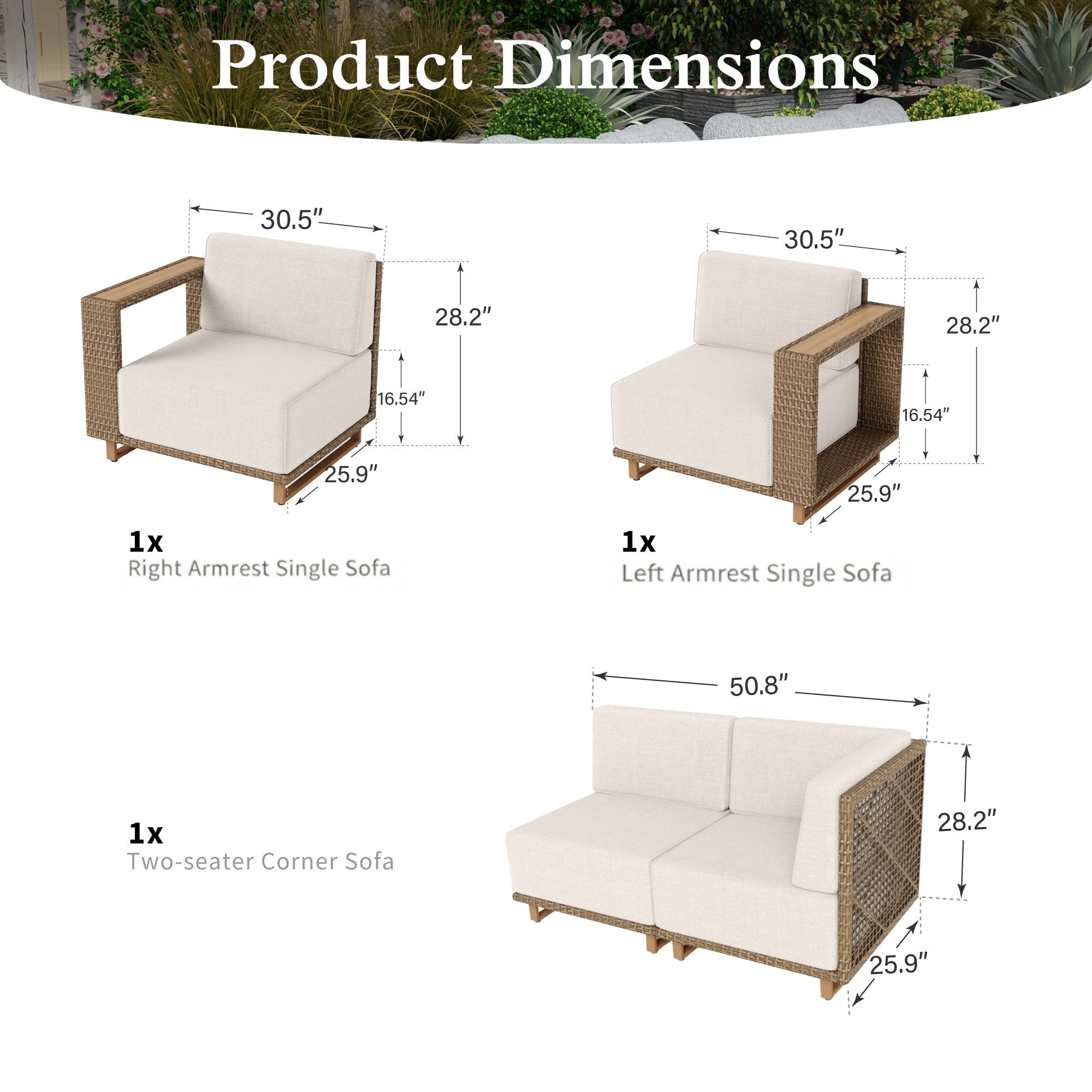 Sophia & William 4 Pieces Wicker Patio Furniture Set with Yellow-Brown Rattan & Thick Beige Cushions
