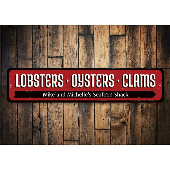 Lobsters Oysters Clams Novelty Sign, Metal Wall Decor - 4x18 inches