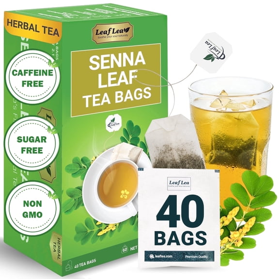 LeafLea 40 Senna Tea Bags – 100% Pure Senna Leaves, Herbal Laxative Tea for Gentle Constipation Relief, Caffeine-Free, Sugar-Free