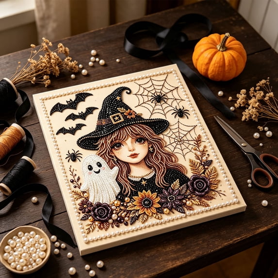 Halloween Diamond Art,Halloween Ghost Pearl Art DIY Kit,Fall Handmade Pearl Painting Set for Adults,Adult Craft Kits,Pearl Art Kits for Adults