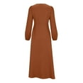thumbnail image 5 of IROINNID Rollbacks Semi Formal Dress for Women Long Sleeve Shirt Dress V-Neck Button Reduced Age High Waistband Solid Color Long Dress,Gold, 5 of 6