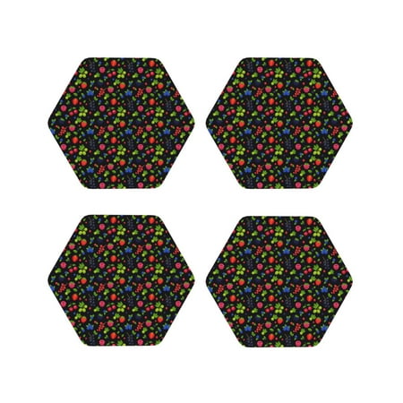 

Lukts Berries Print Leather Drinks Coasters Set of 4 Suitable or Drinks Furniture Protection and Easy Clean up-Hexagon