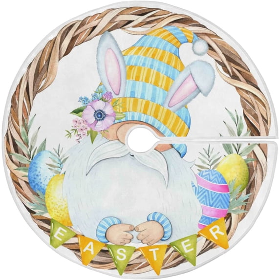 FMSHPON Easter Gnome Bunny Xmas Christmas Tree Skirt Stand Mat for Holiday Party Decoration Indoor Outdoor 36 inches