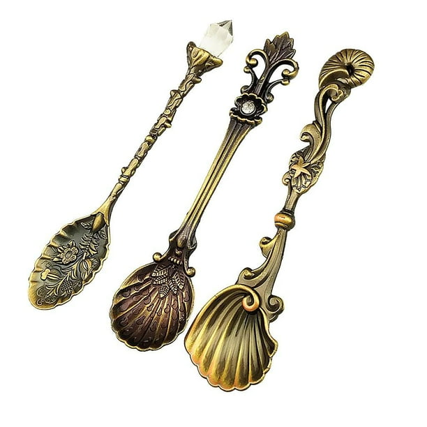 3 Piezas / Set Royal Vintage Tallado Café Té Mini Para La Cocina Que Cena La Barra Bronce Soledad Cuchara de té