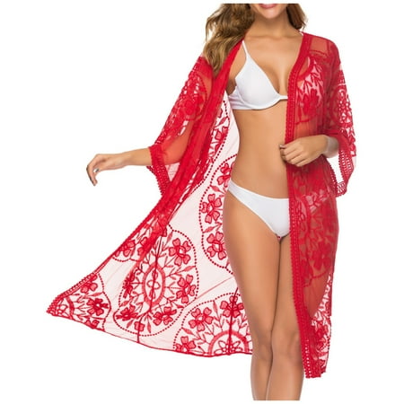 Icvfdpl Cover Ups For Swimwear Women Lace Bikini Cover Up Kimono Sheer Shawl For Sun For Beach Bathing Suit And Vacation