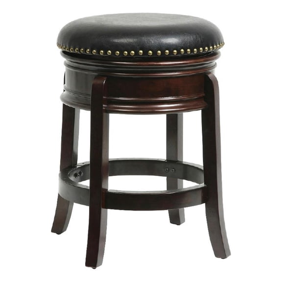 Benjara Sabi 24" Swivel Counter Stool-Solid Wood-Faux Leather-Cappuccino-Brown