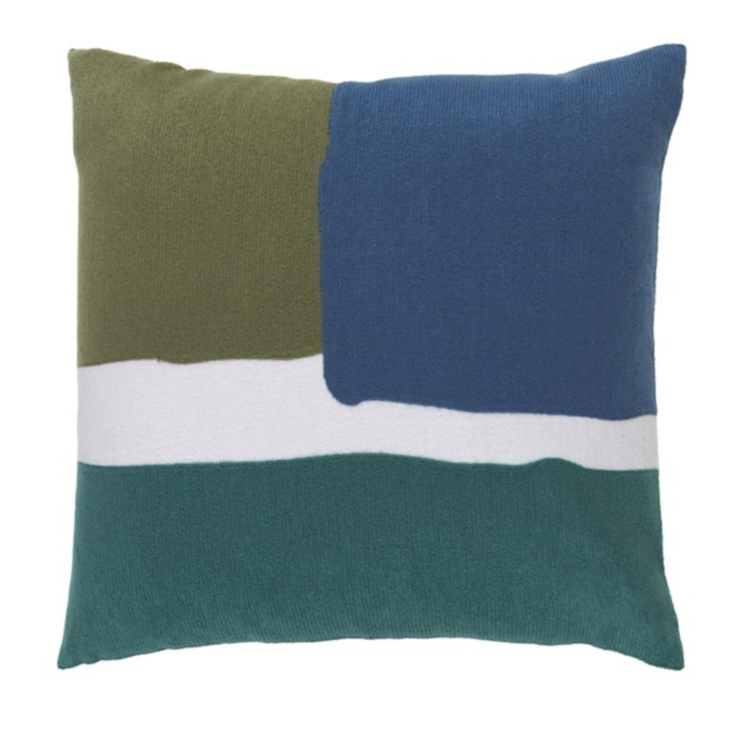 22” Turquoise and Navy Blue, Olive Green and White Decorative Throw