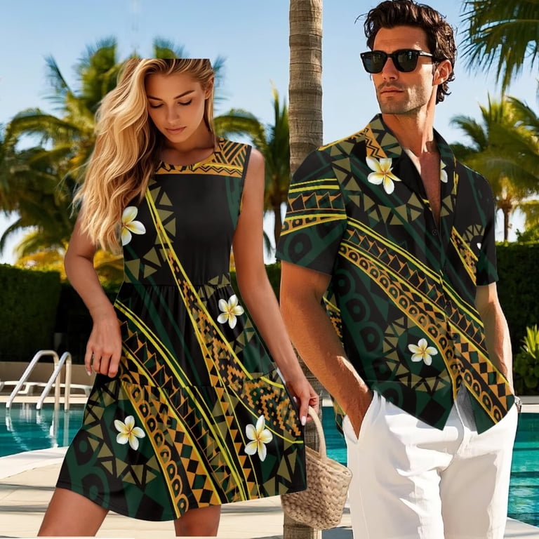 matching dress and mens shirt For those who love a matching moment . Matching Men's Aloha shirts to compliment all of our women's styles releasing at our Hilo pop up next week! Come visit us at