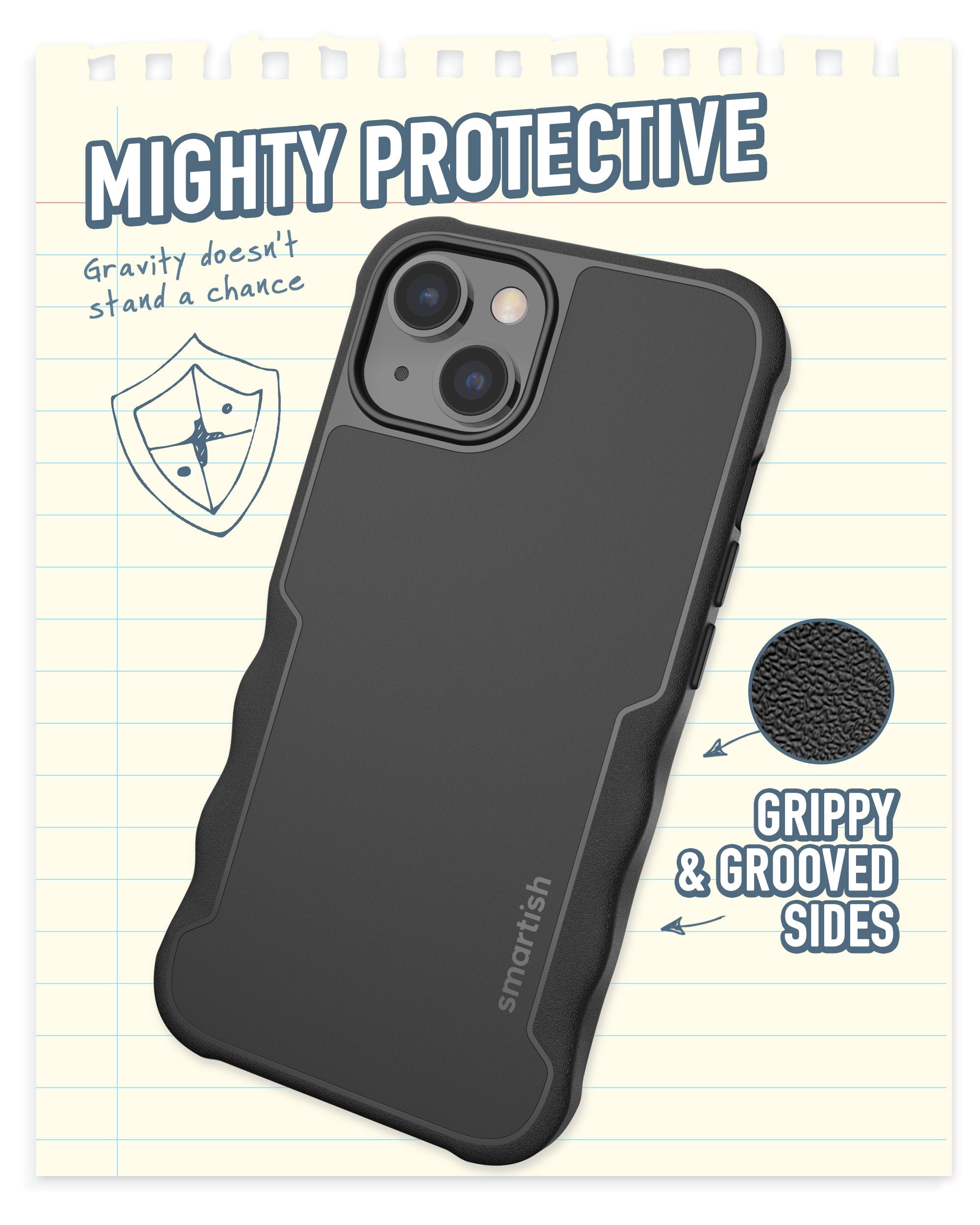 Smartish iPhone 14 Protective Case - Gripzilla Compatible with MagSafe [Rugged + Tough] Armored Slim Cover with Drop Protection - Black Tie Affair