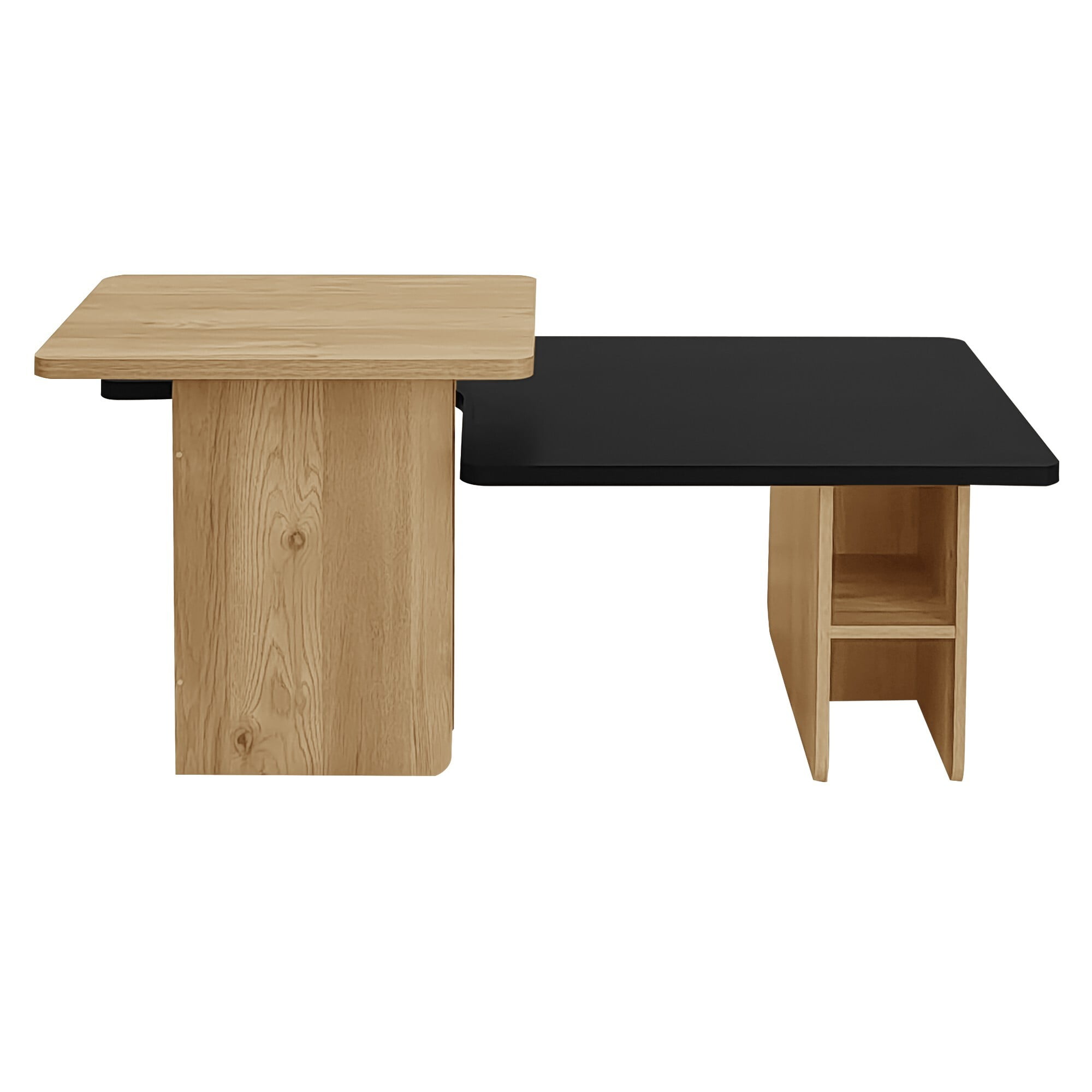 AENKYO Modern Nesting Coffee Table Set, 2-Piece Wood Grain End Tables with Open Shelves for Living Room, Black