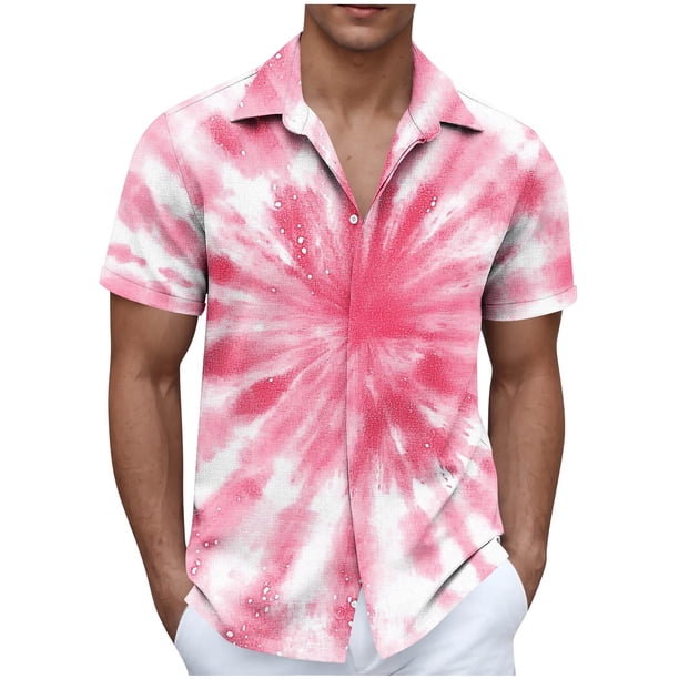 Blusa y camisa de manga corta con cuello vuelto para hombre, blusa informal de moda con cuello vuelto, blusa estampada de manga corta con botones, blusa de poliéster para hombre