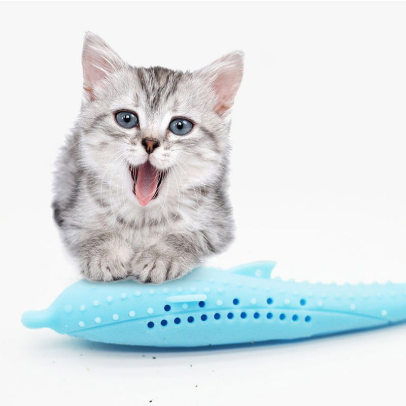 INTERACTIVE Pet Cat Toothbrush With Catnip Cat Silicone Molar Stick Dental Toy 