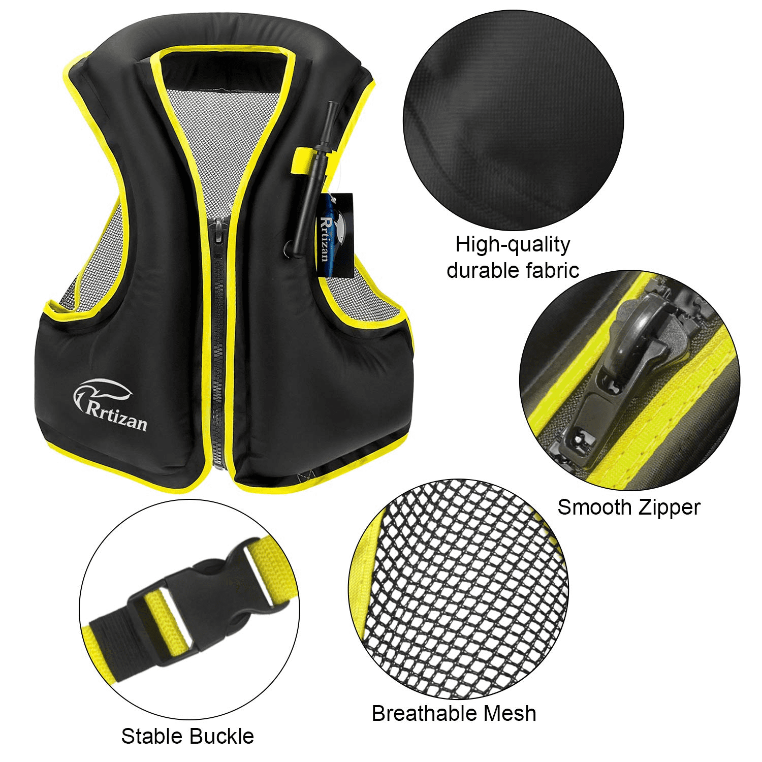 Rrtizan Adults Inflatable Swim Vest, Portable Snorkel Vest for Men/Women, Buoyancy Aid Jackets, Black, S/M