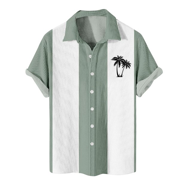 Men's Hawaiian Printed Button Short Sleeve Shirts Men's Casual Fashion Short Sleeve Shirts M