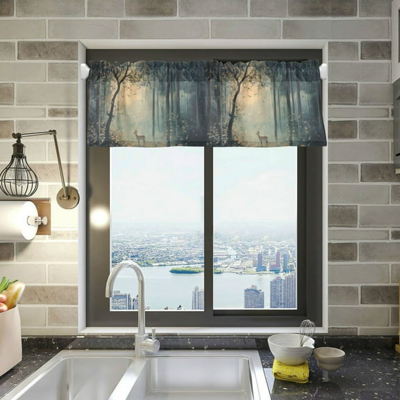 Yayeee Kitchen Valance Rod Pocket 54" x 18" Living Room Window Curtain, Retro Forest
