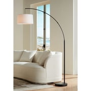 360 Lighting Cora Modern Arc Floor Lamp Standing 72 Tall Black Metal White Linen Drum Shade Decor for Living Room Reading Bedroom Office House Home