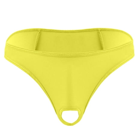 

MRULIC lingerie for women Mens Lingerie Micro Thong Bikini Front Hole Underwear G-string Underpants Yellow + One size