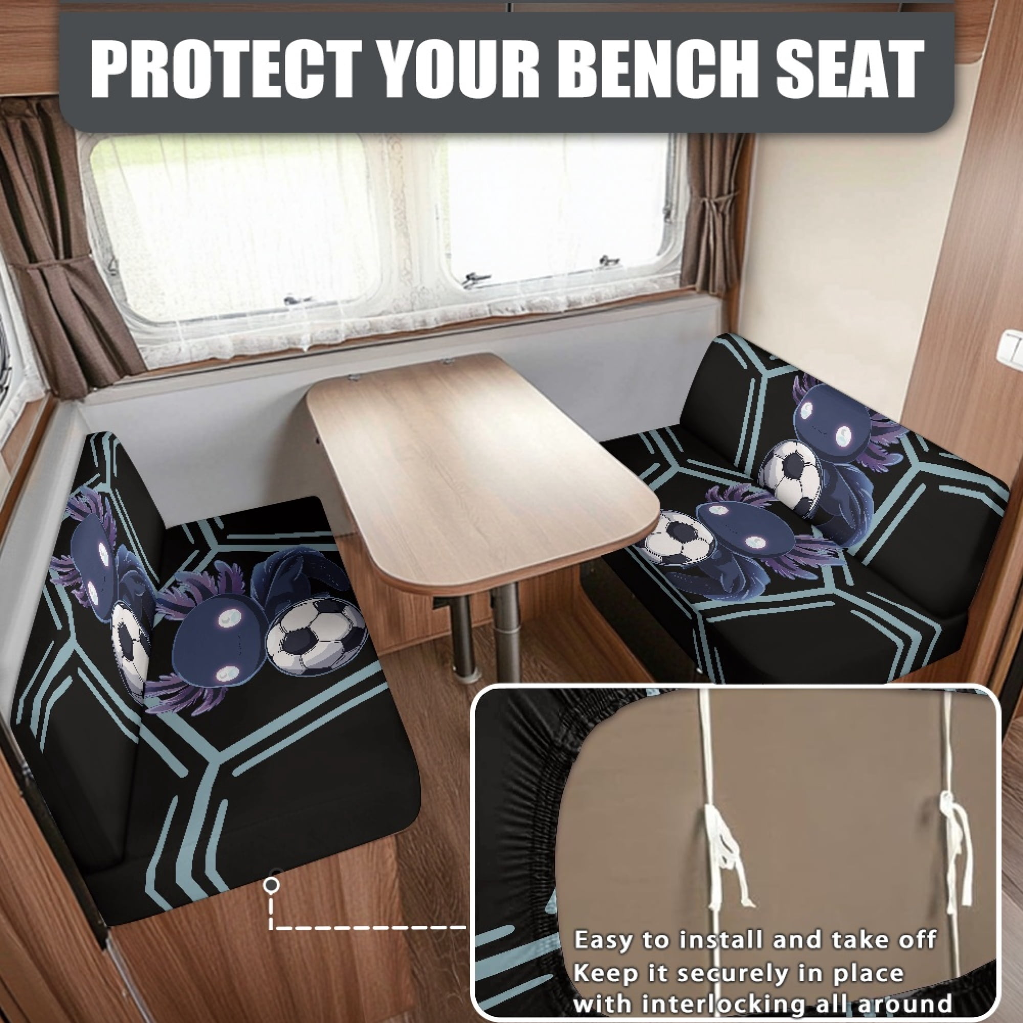 FOR U DESIGNS Axolotl Football Pattern 2 Pack RV Dinette Cushion Covers Washable Camper Cushion Slipcover Scratch-Resistant Sofa Chair Cover Camper Seat Covers Dinette Booth