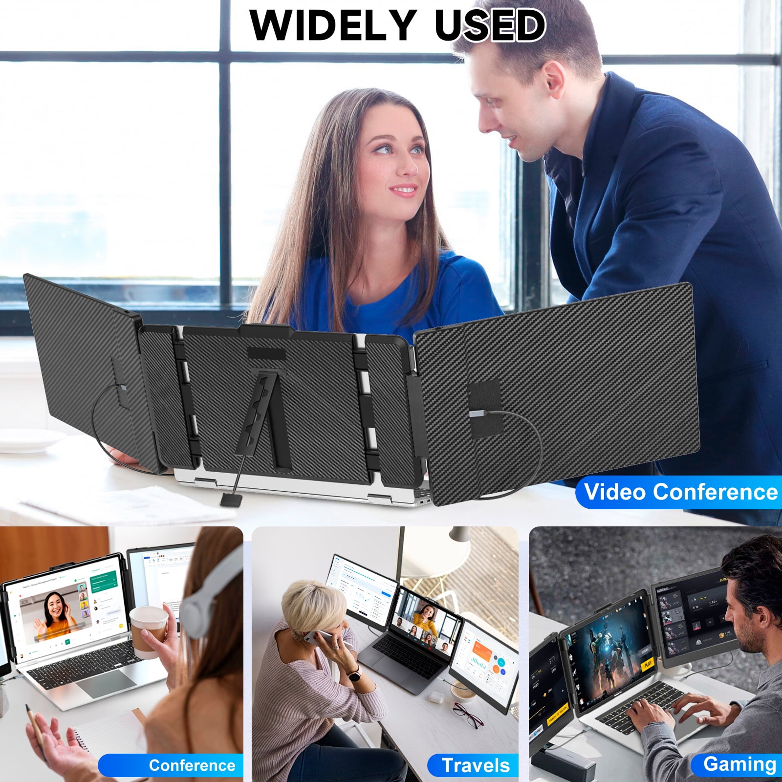 SIAVIALA 14" IPS Triple Portable Monitor for 13"-17.3" Laptops Extension, 1080P FHD Laptop Screen Extender Dual Monitor Screen, Type-C/USB-A/HDMI Plug & Play for Wins/Mac/Chrome
