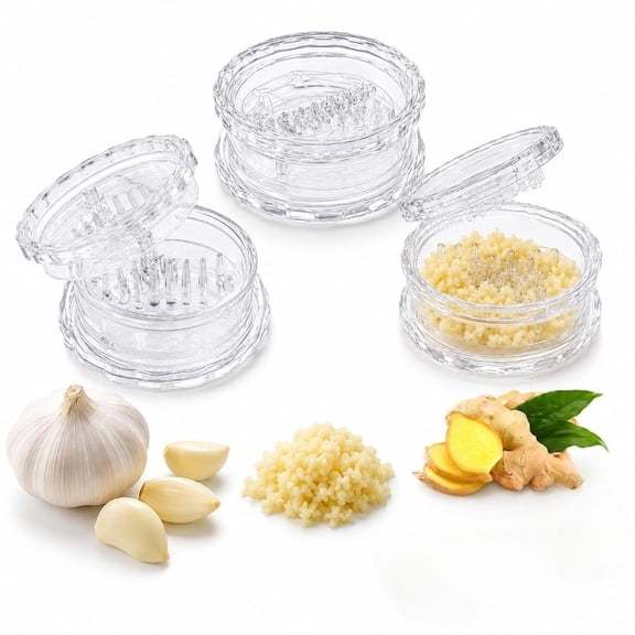 Garlic Twister Mincer 3 Pcs, Clear Manual Garlic Ginger Grinder, Transparent Kitchen Prep Tool, Multi-functional Chopper for Onion Nuts