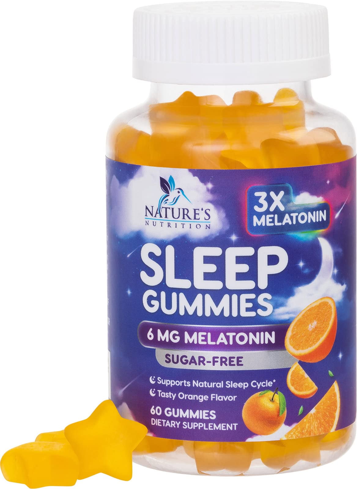 Nature's Nutrition Melatonin Gummies Extra Strength Sleep Gummy Vitamins, 6mg, 60 Ct
