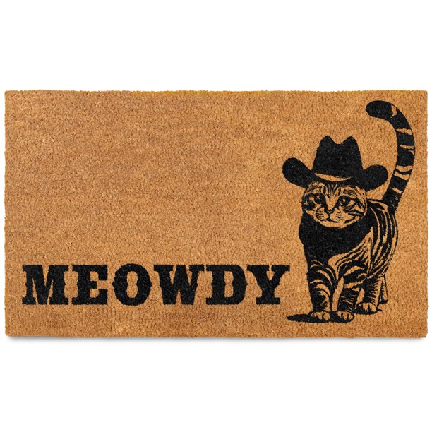 Tapete de entrada MAINEVENT Meowdy con gato 76 x 43 cm para exterior, fibra de coco