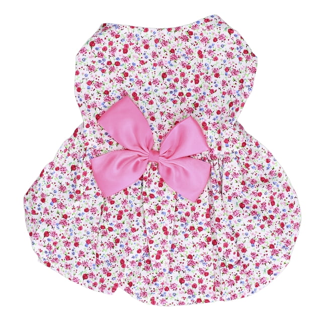Falda floral para mascotas pequeñas, vestido con lazo de conejo, ropa floral, falda floral linda para perros pequeños, conejos, rosa, XL