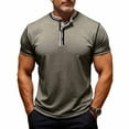 thumbnail image 2 of Hinvhai Mens Shirts Fashion Leisure Solid Color Button Round Neck Short Sleeve T-Shirt Mens Vacation Outfits Khaki XXXL(XXXL), 2 of 8