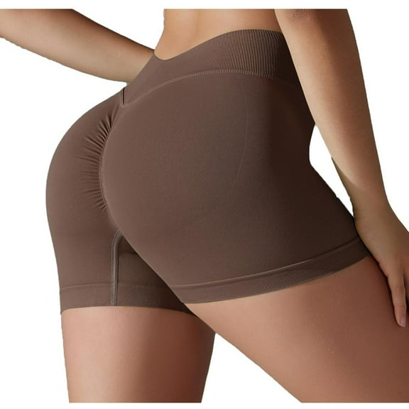 Wyobmus Seamless Tummy Control Yoga Pants Fashion Skinny High Waisted Fitness Pants Butt Lifting Ventilate Lightweight Sport Shorts Brown