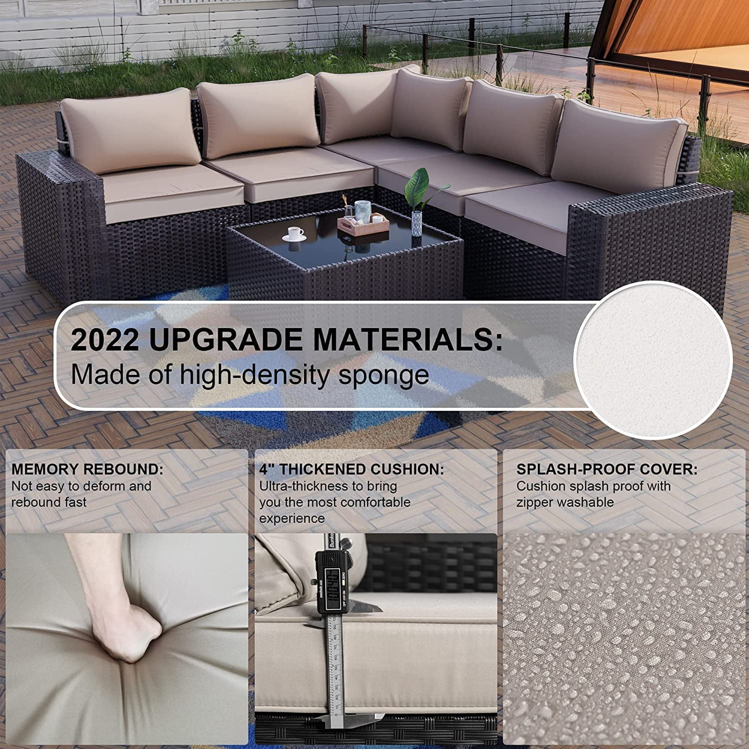 Gotland Outdoor Patio Furniture Sectional Conversation Set 12Pcs Rattan Wicker 10 Cushion Table Sand