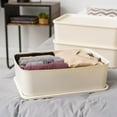 thumbnail image 2 of IRIS USA Plastic Modular Basket Bin & Lid, Medium, 4-Pack, Stackable Lidded Storage Organizer Bins for-Kitchen-Bathroom and Bedroom, OFF White, 2 of 4
