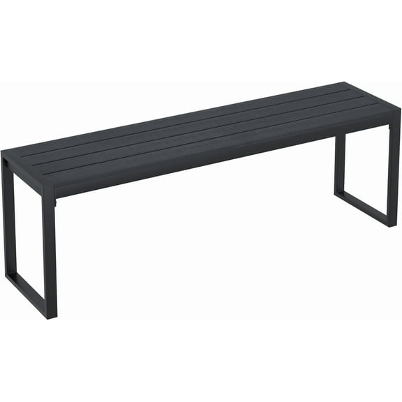 SLSRFD Outdoor Bench for Lawn Garden, Backless Patio Garden Bench, Black Metal Frame