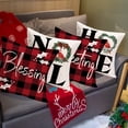 thumbnail image 2 of Set of 4 Christmas Decorations Pillow Covers 18x18 Inch Buffalo Plaid Black and Red Cardinal Bird Berry Leaves Snow Santa Hat Blessing Home Decor Pillow Case Cotton Linen Noel Greeting Pillow, 2 of 6