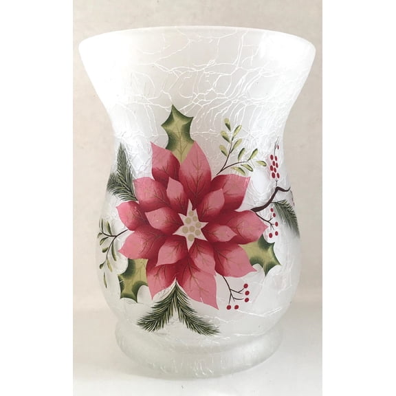 Yankee Candle Holiday Frosted Poinsettia Large Crackle Glass Hurricane Jar Candle Holder