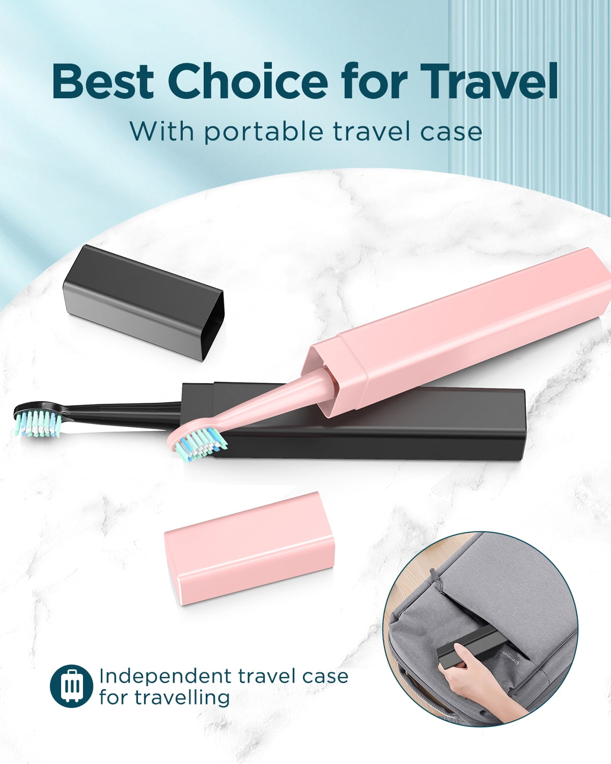 Bestope 2 Pack Electric Toothbrush for Adults - 2 Rechargeable Electric Toothbrushes with 12 Brush Heads & 2 Travel Case, Power Electric Toothbrush with Holder, 3 Hrs Charge for 120 Days - Black+Pink