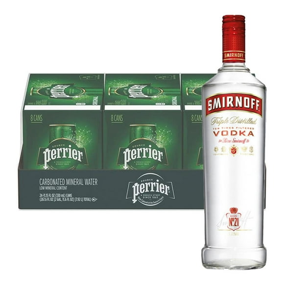 Pack 24 Agua Perrier Mineralizada Lata 330 ml Vodka Smirnoff 1 L