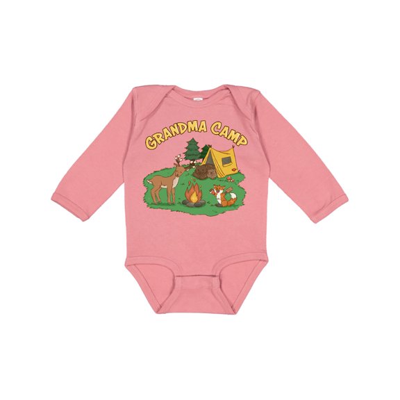 Inktastic Grandma Camp With Camping Animals Boys or Girls Long Sleeve Baby Bodysuit