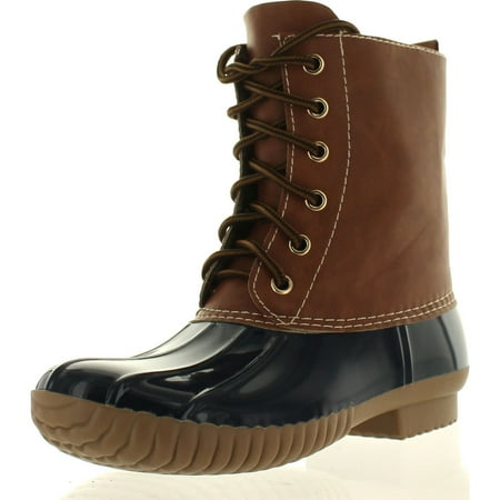 

AXNY DYLAN Women s Lace Up Two Tone Combat Style Calf Rain Duck Boots Navy 7.5