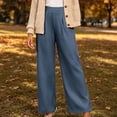 thumbnail image 6 of TEAJOPSUU Womens High Waist Wide Leg Pants Wide Waistband Pleated Trousers with Pockets Business Casual Work Office Wear Navy, 6 of 9