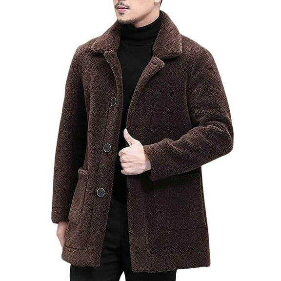 Men's Casual Lamb Wool Jacket Autumn Winter Warm Outdoor Coat Stylish Lapel Design Comfortable Fabric Lightweight Durable
