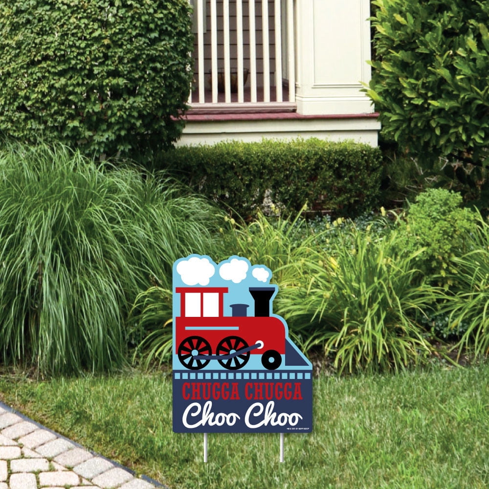 Railroad Party Crossing - Outdoor Lawn Sign - Steam Train Birthday Party or Baby Shower Yard Sign - 1 Piece